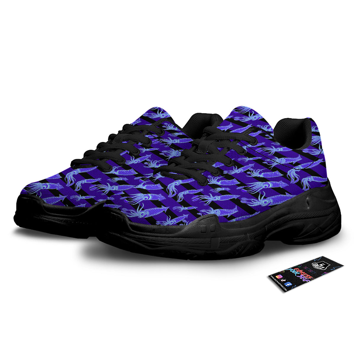 Striped Squid Print Pattern Black Chunky Shoes-grizzshop