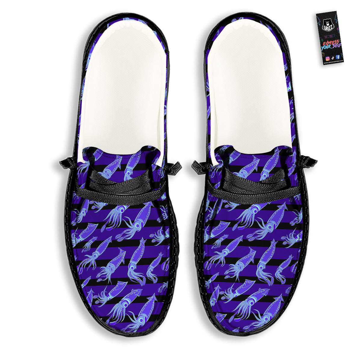 Striped Squid Print Pattern Black Loafers-grizzshop