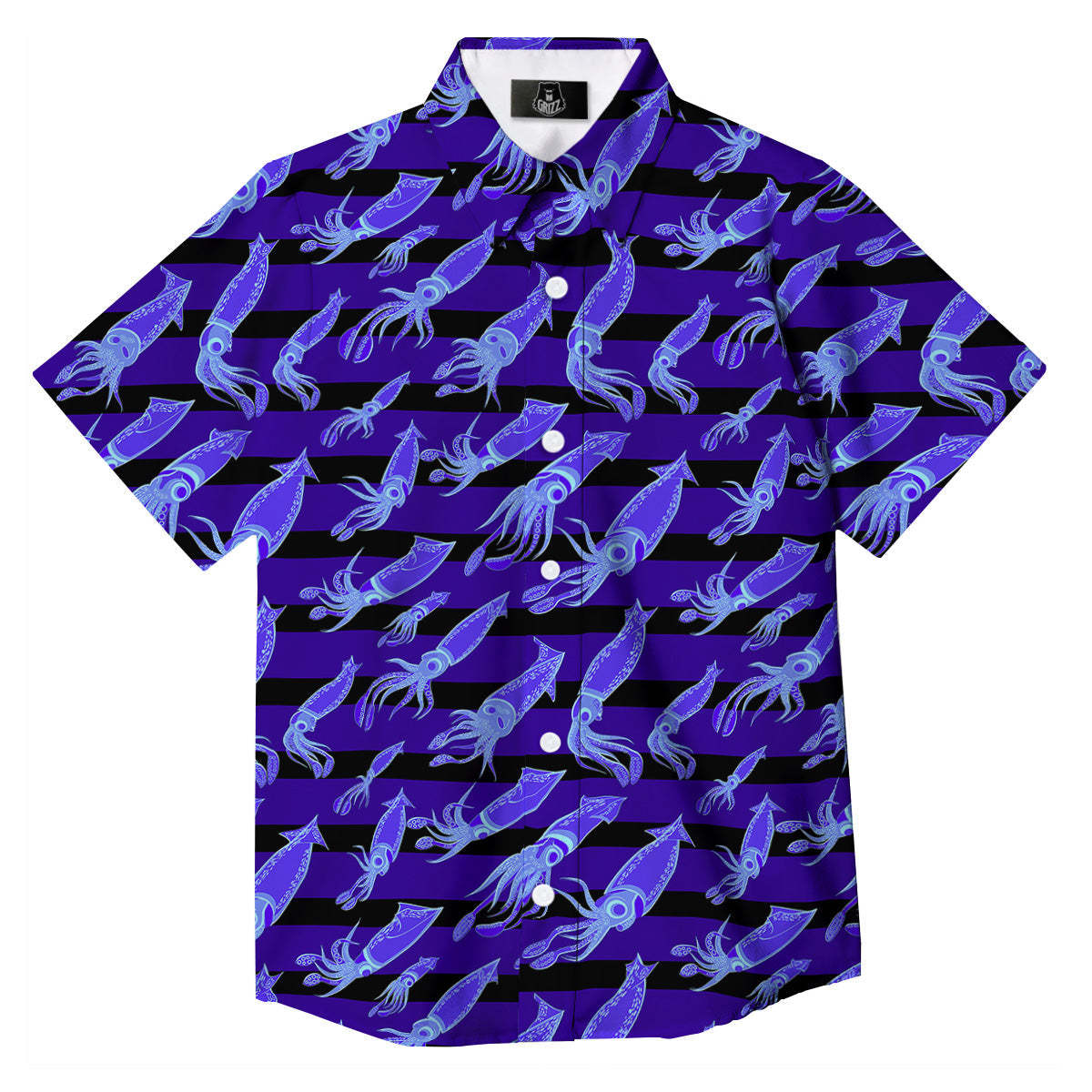 Striped Squid Print Pattern Button Up Shirt-grizzshop