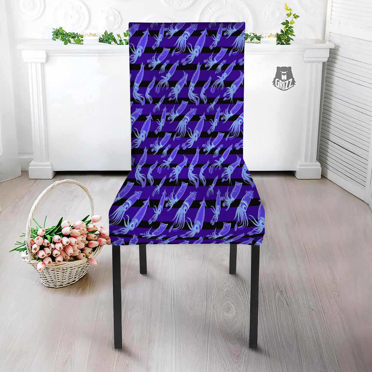 Striped Squid Print Pattern Dining Chair Slipcover-grizzshop