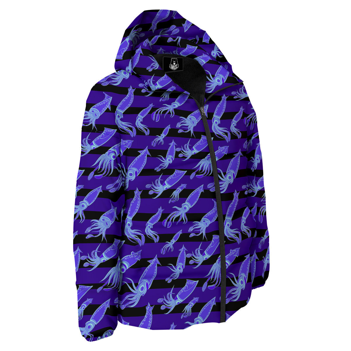 Striped Squid Print Pattern Down Jacket-grizzshop