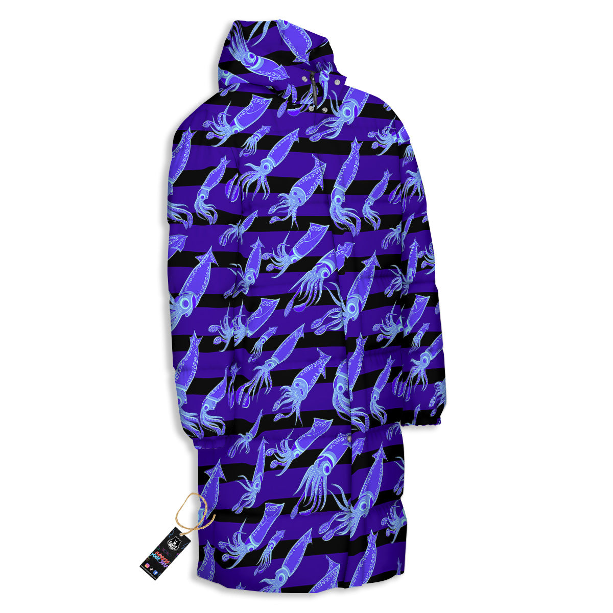 Striped Squid Print Pattern Long Down Jacket-grizzshop
