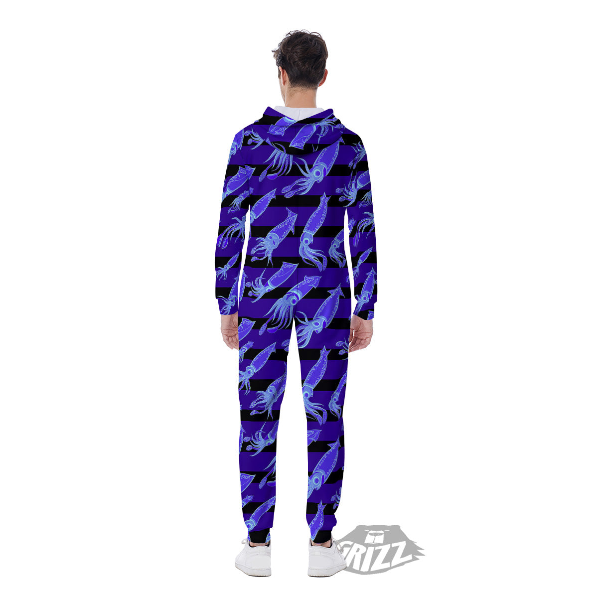Striped Squid Print Pattern Men's Jumpsuit-grizzshop