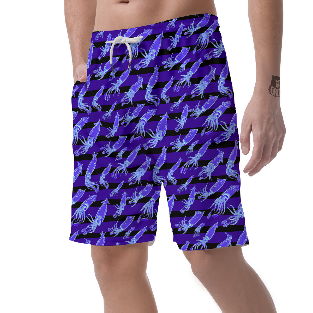 Striped Squid Print Pattern Men's Shorts-grizzshop