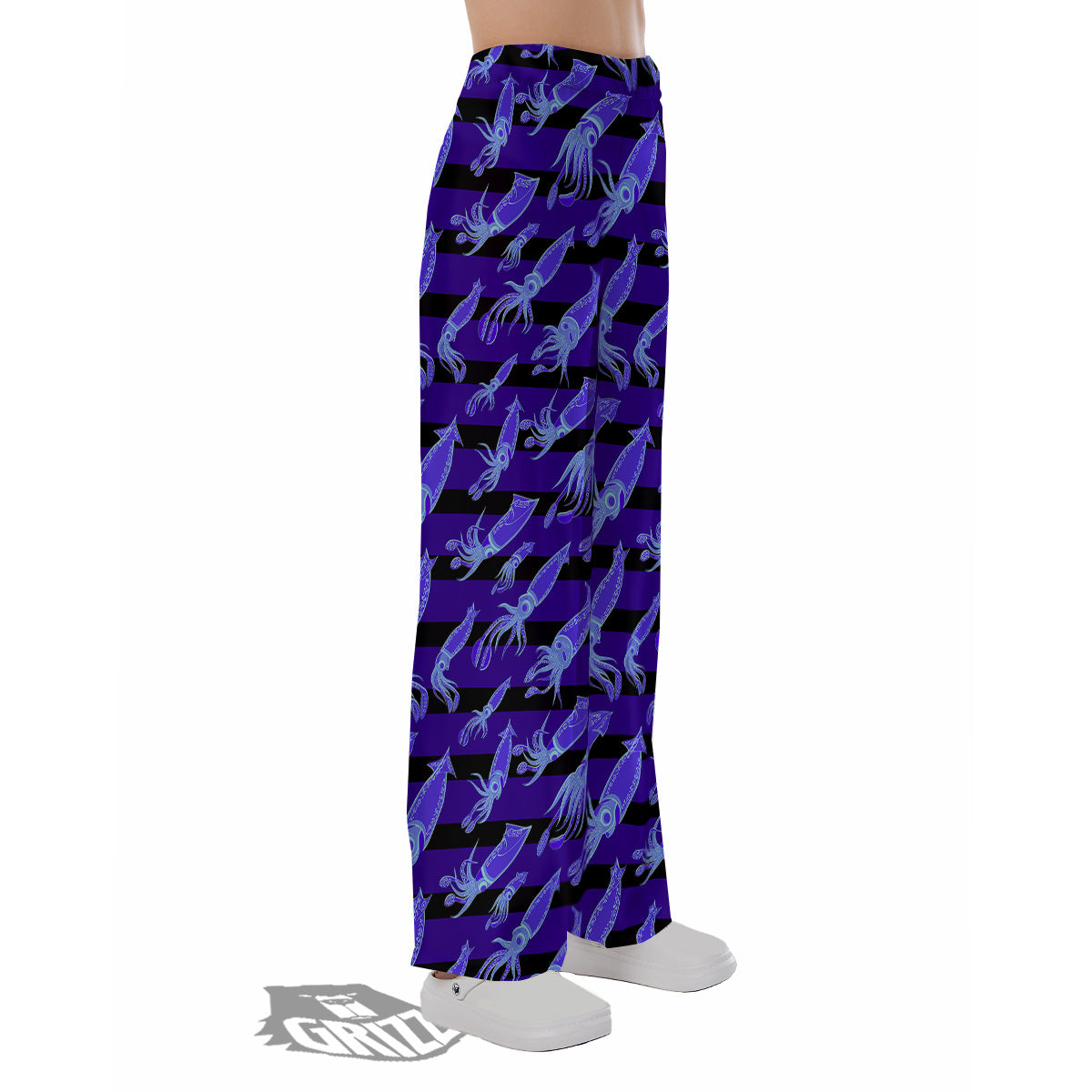 Striped Squid Print Pattern Pajama Pants-grizzshop