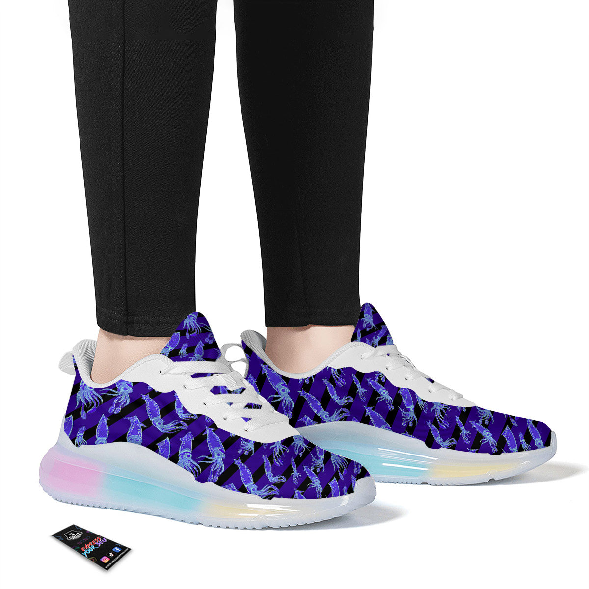 Striped Squid Print Pattern Running Sneakers-grizzshop