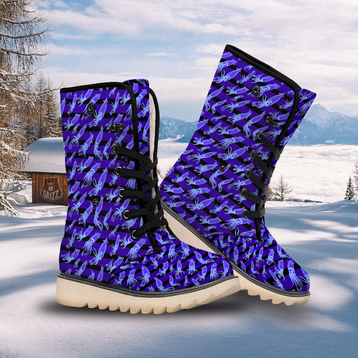 Striped Squid Print Pattern Snow Boots-grizzshop
