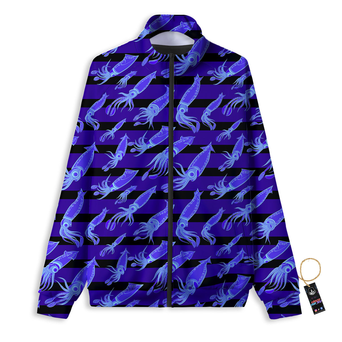 Striped Squid Print Pattern Track Jacket-grizzshop