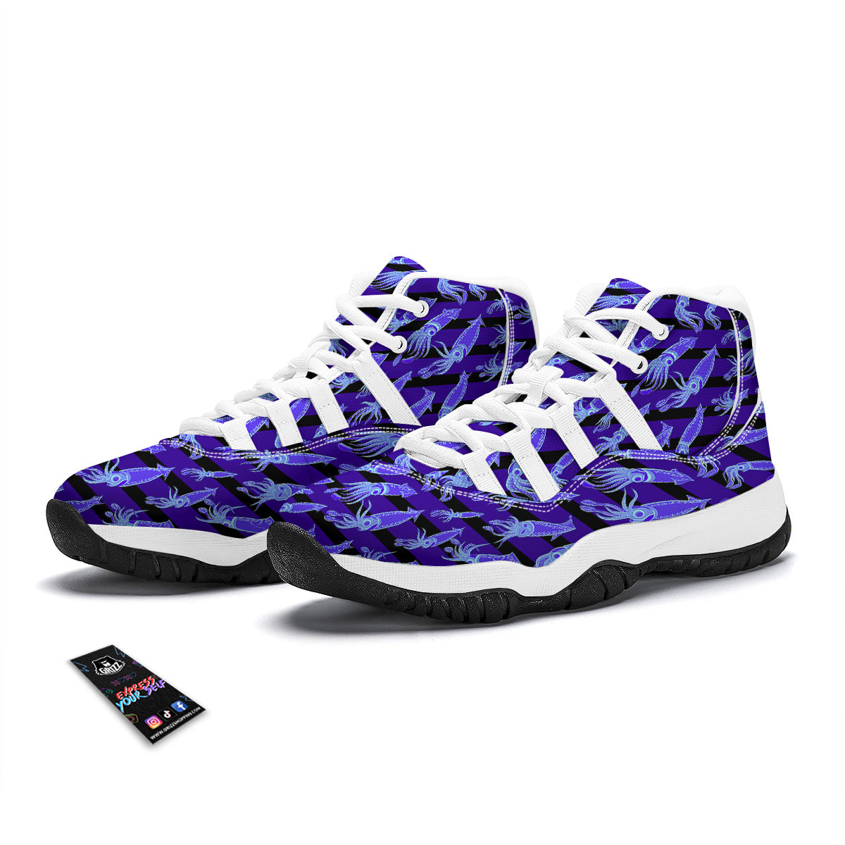 Striped Squid Print Pattern White Bball Shoes-grizzshop