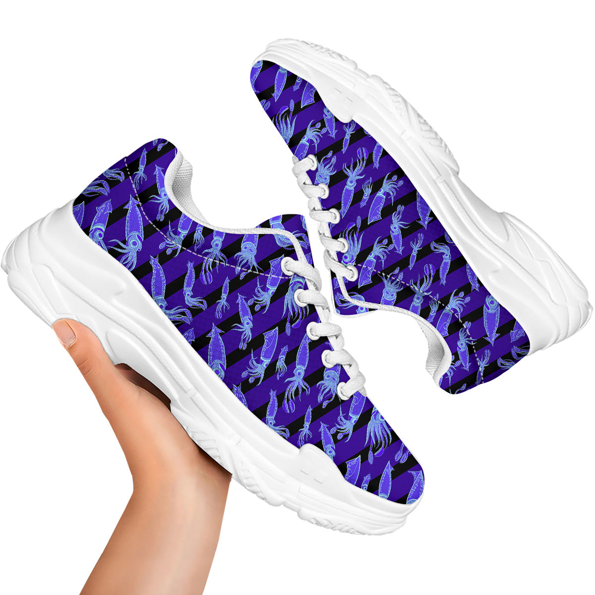 Striped Squid Print Pattern White Chunky Shoes-grizzshop