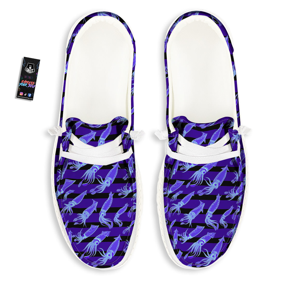 Striped Squid Print Pattern White Loafers-grizzshop