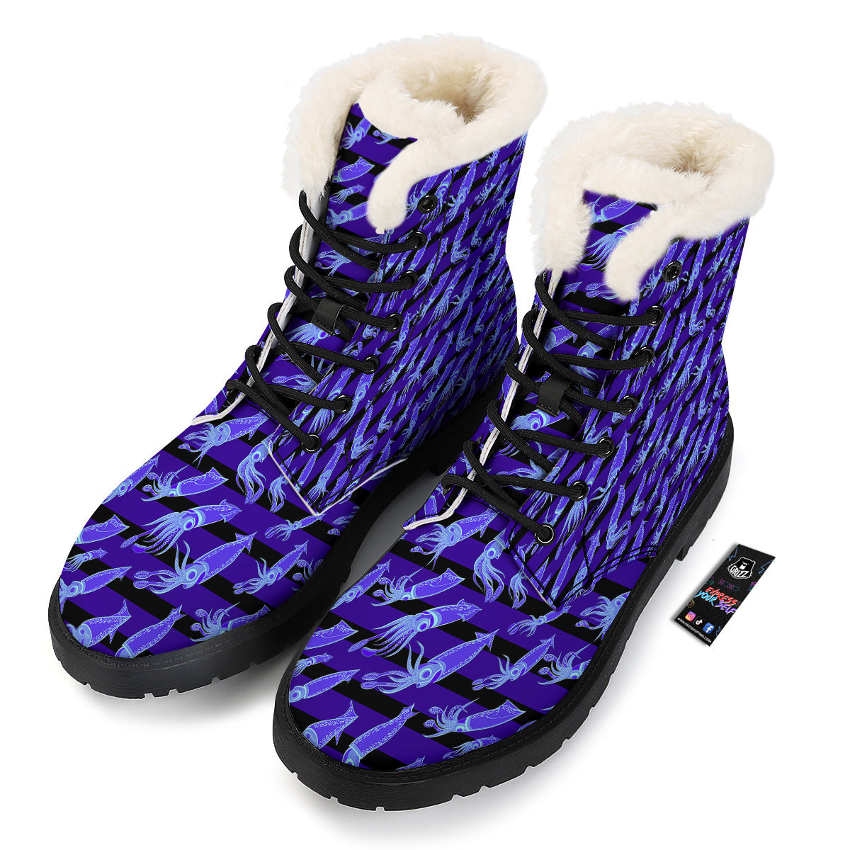 Striped Squid Print Pattern Winter Boots-grizzshop