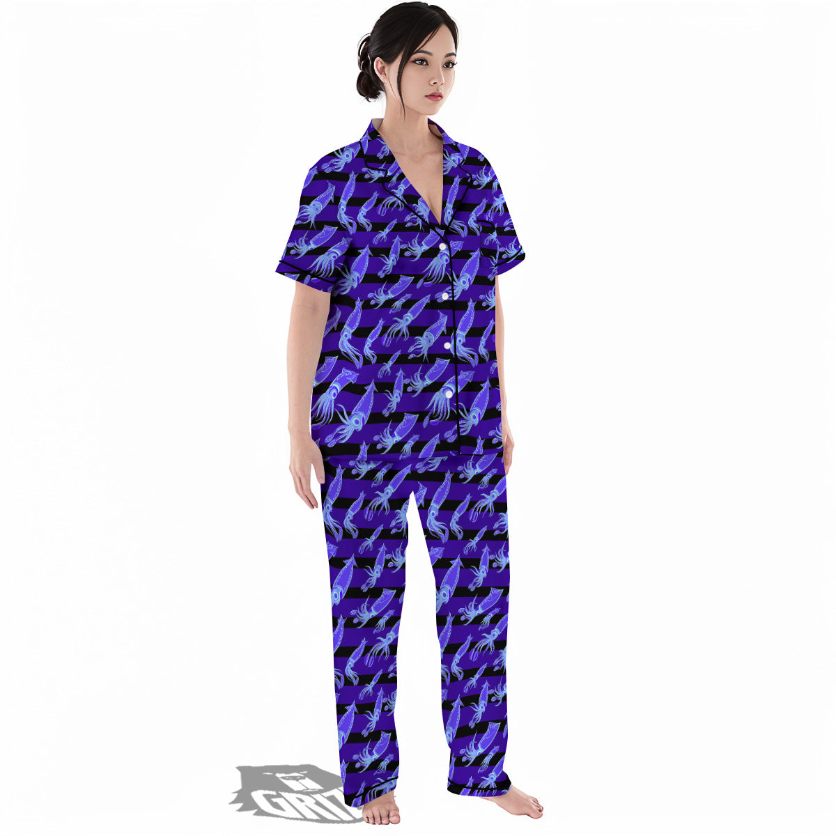 Striped Squid Print Pattern Women's Pajamas Set-grizzshop