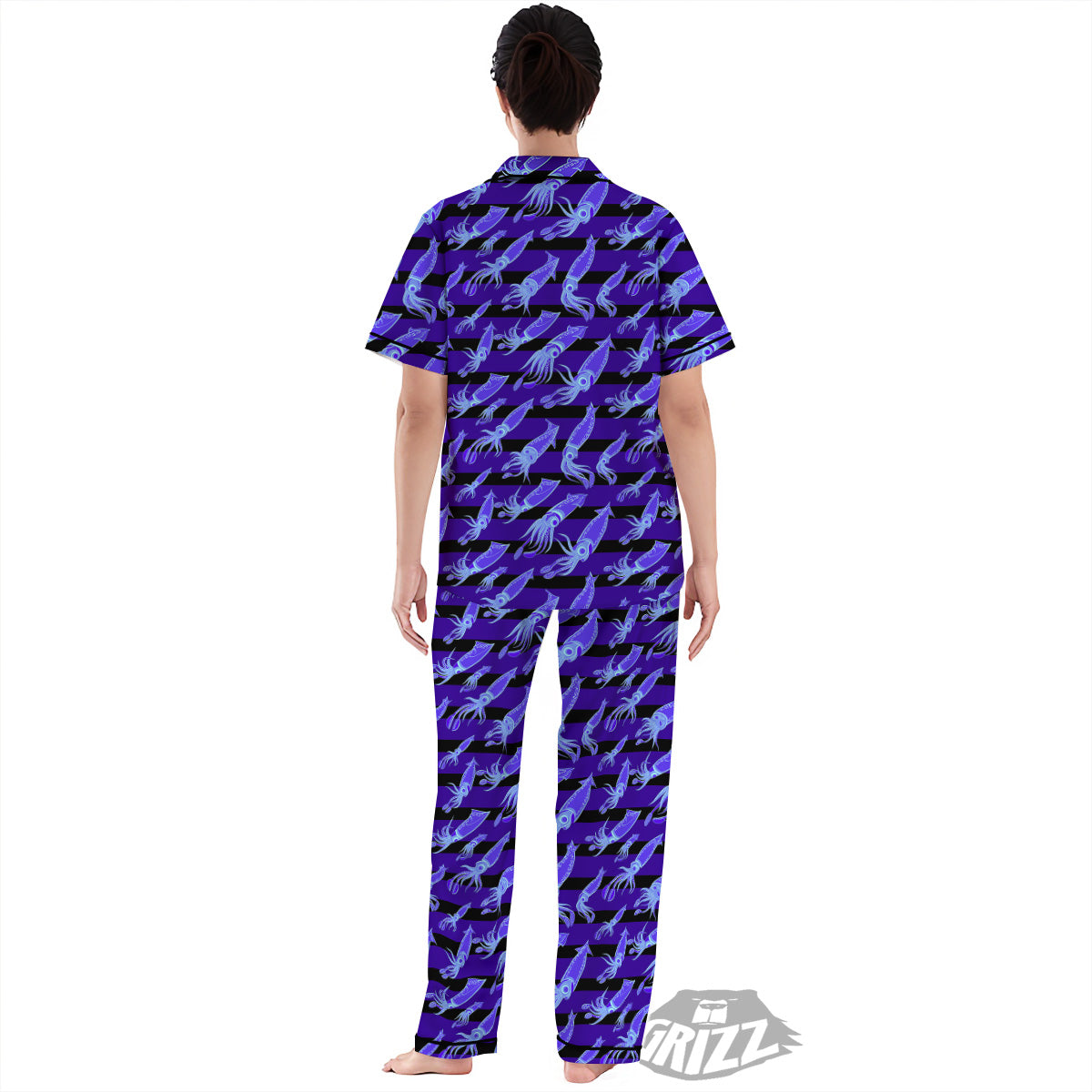 Striped Squid Print Pattern Women's Pajamas Set-grizzshop