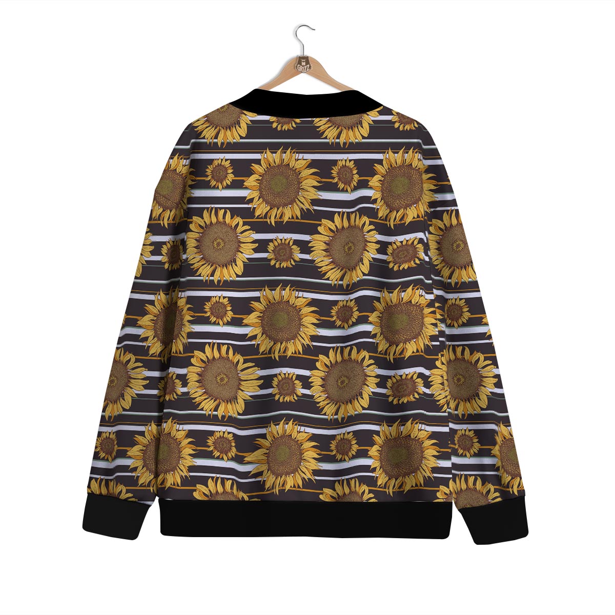 Striped Sunflower Print Pattern Cardigan-grizzshop