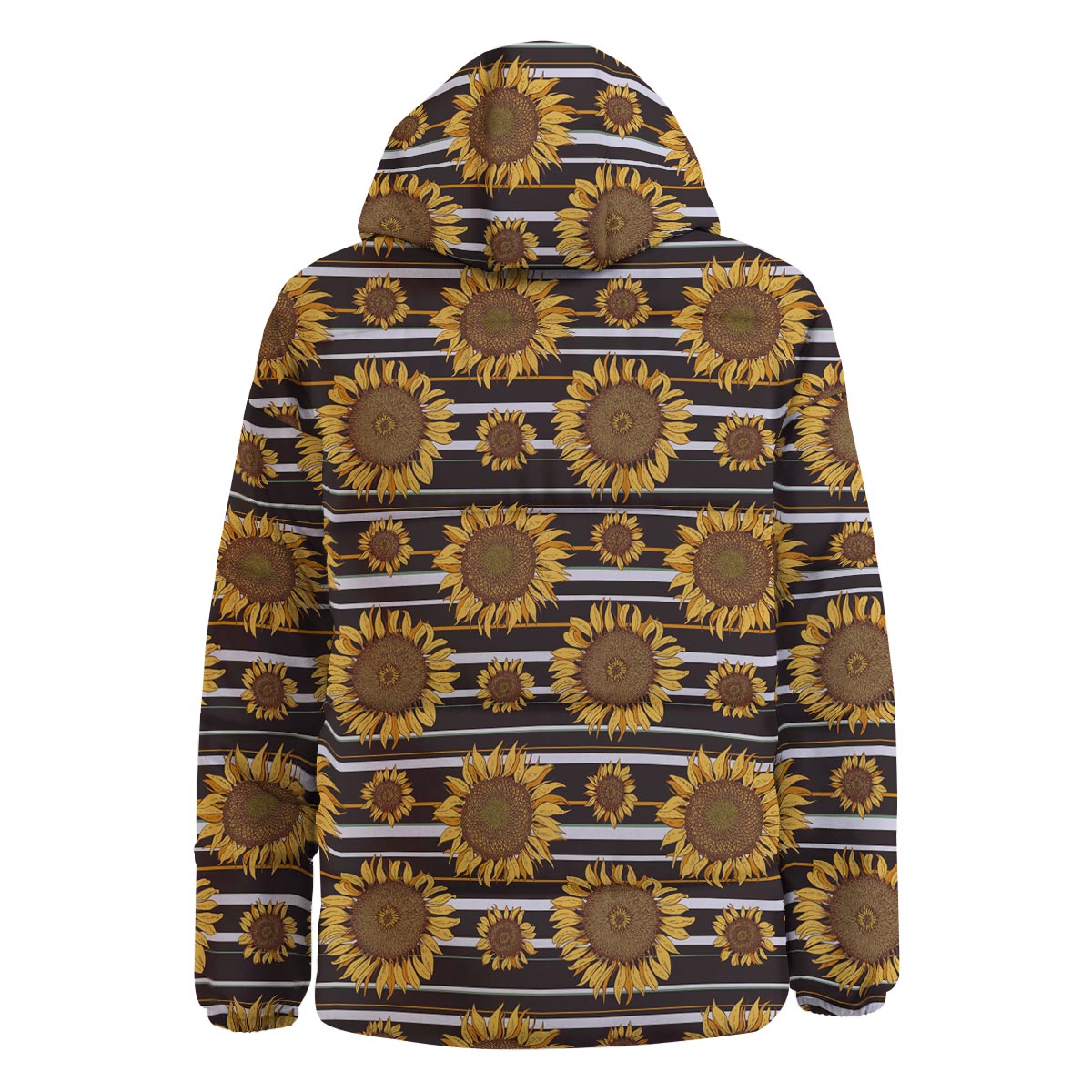 Striped Sunflower Print Pattern Down Jacket-grizzshop