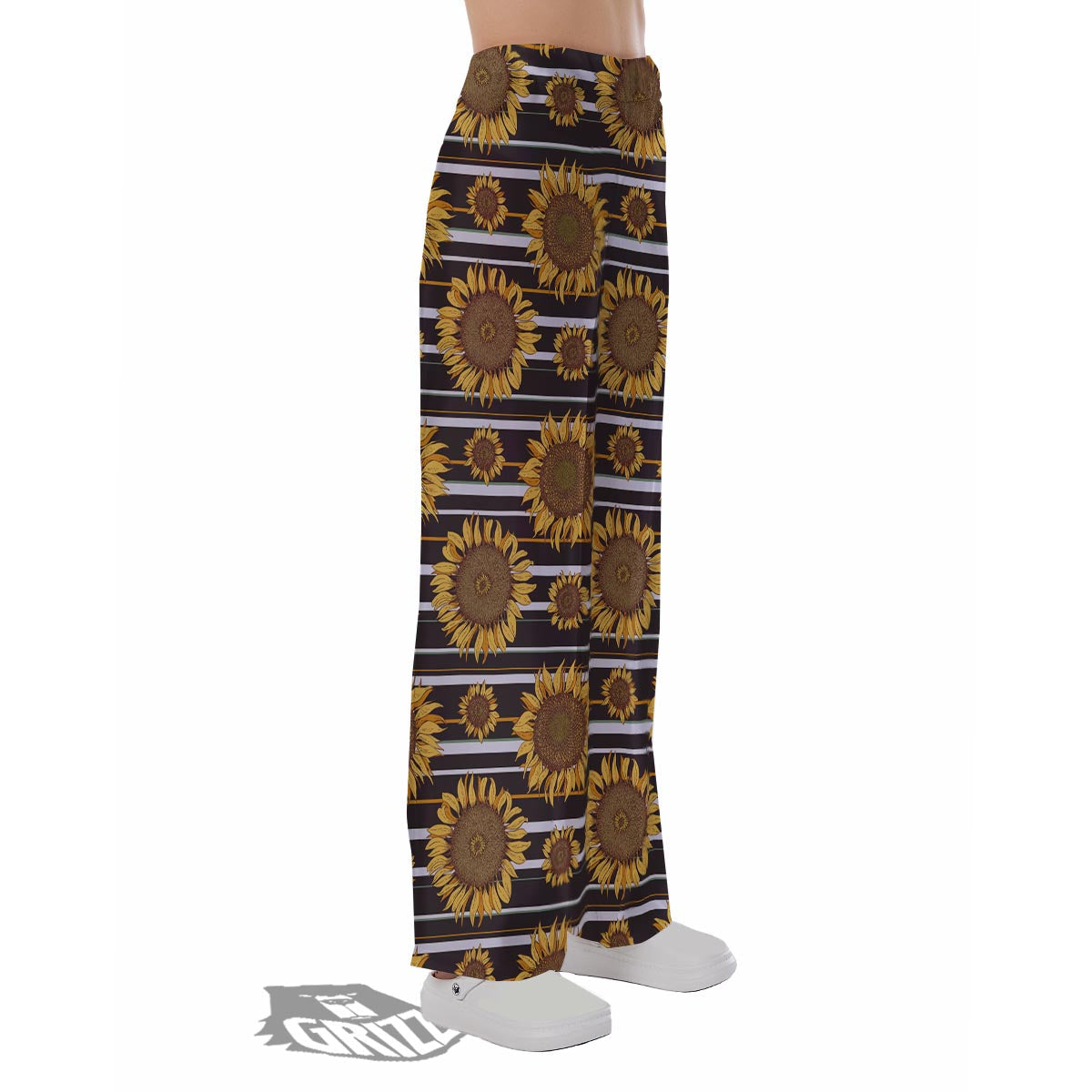 Striped Sunflower Print Pattern Pajama Pants-grizzshop