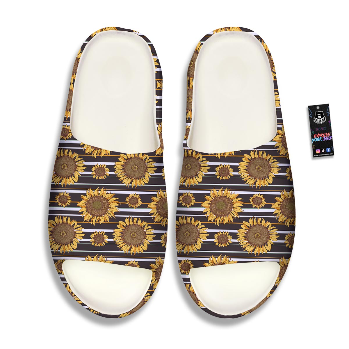 Striped Sunflower Print Pattern Sandals-grizzshop