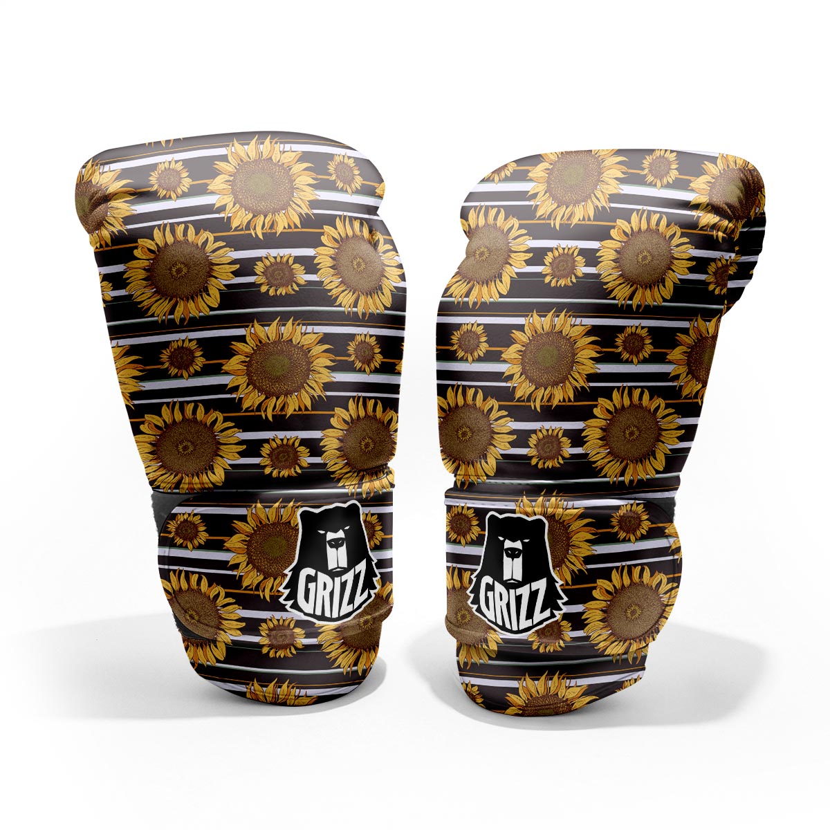Striped Sunflower Print Pattern Pro Boxing Glove