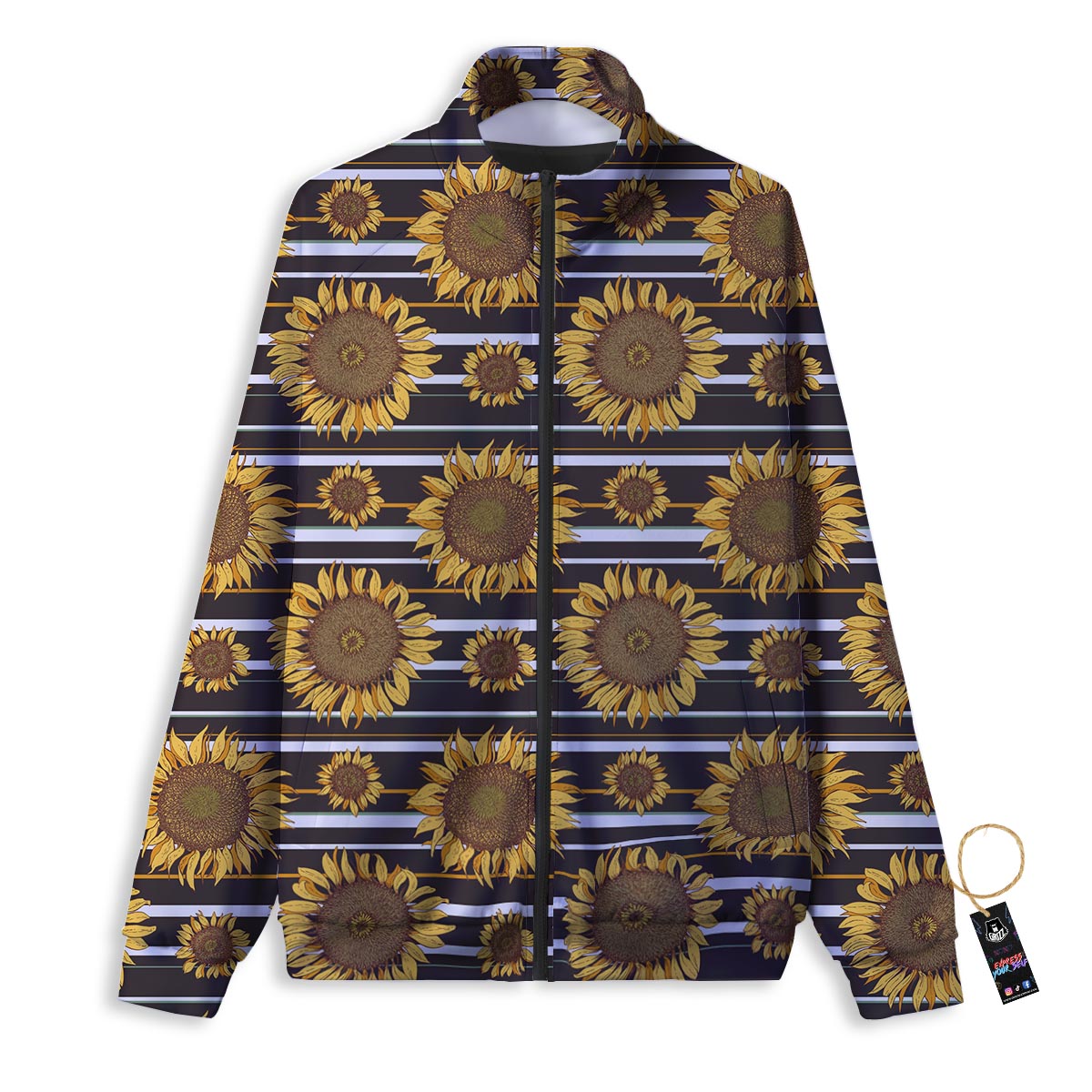 Striped Sunflower Print Pattern Track Jacket-grizzshop