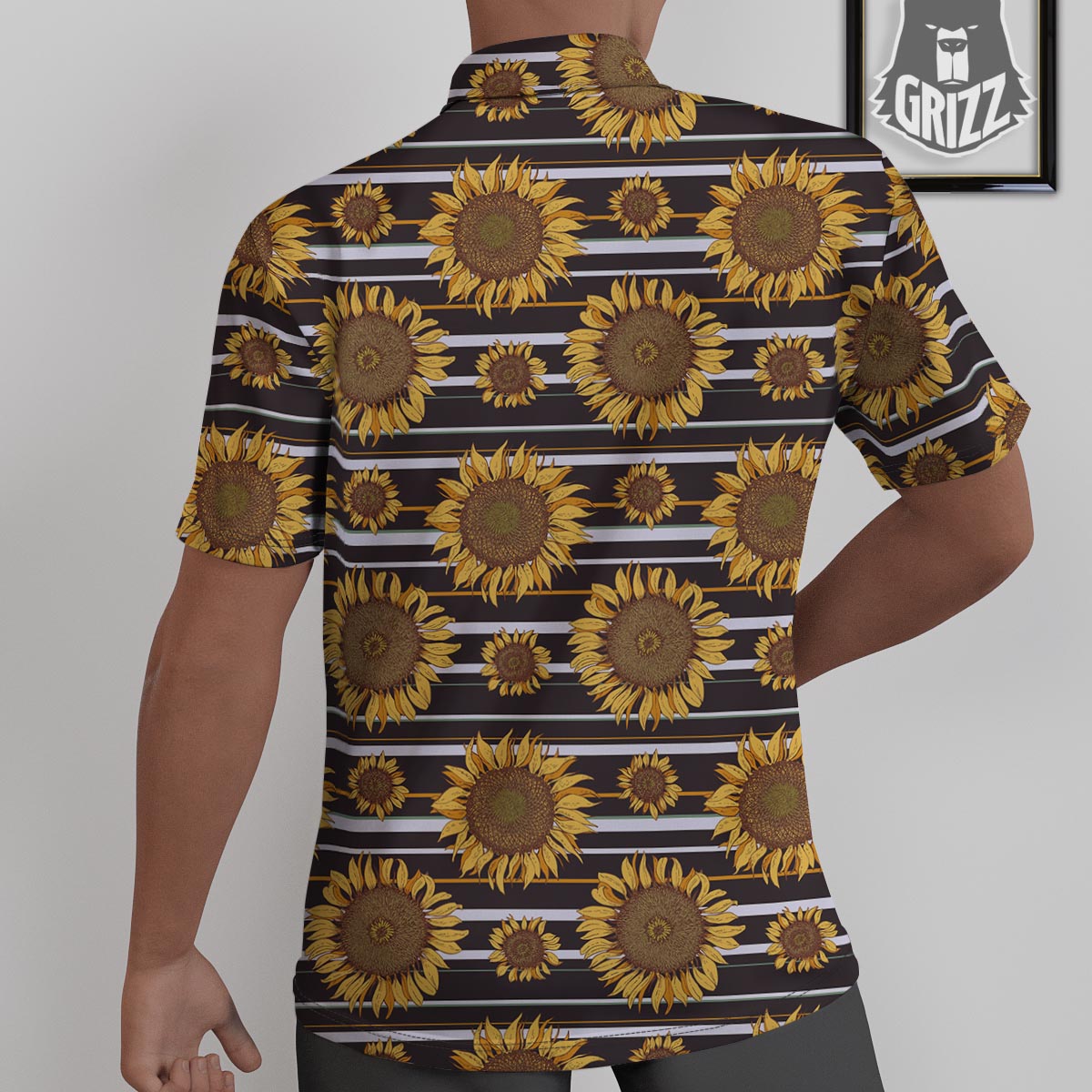 Striped Sunflower Print Pattern Untucked Shirts-grizzshop