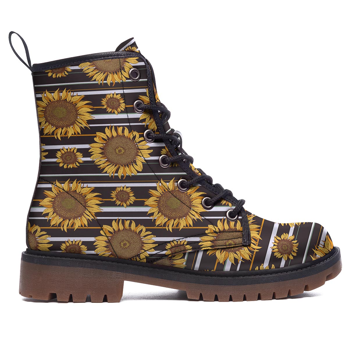 Striped Sunflower Print Pattern Work Boots-grizzshop