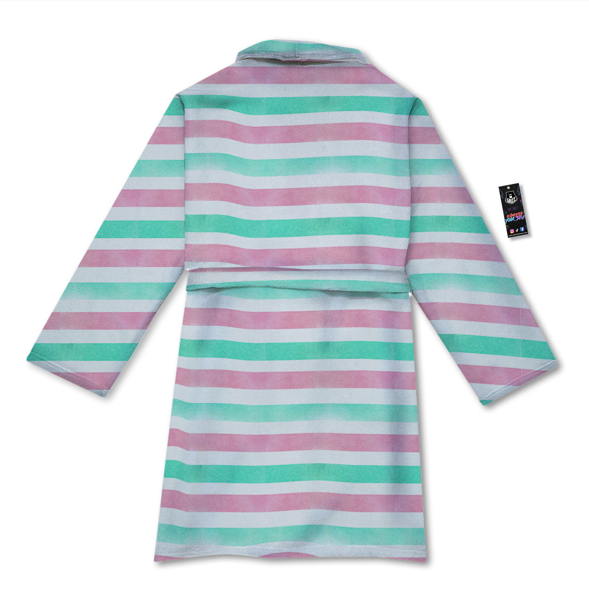 Striped Teal And Pink Print Pattern Bathrobe-grizzshop