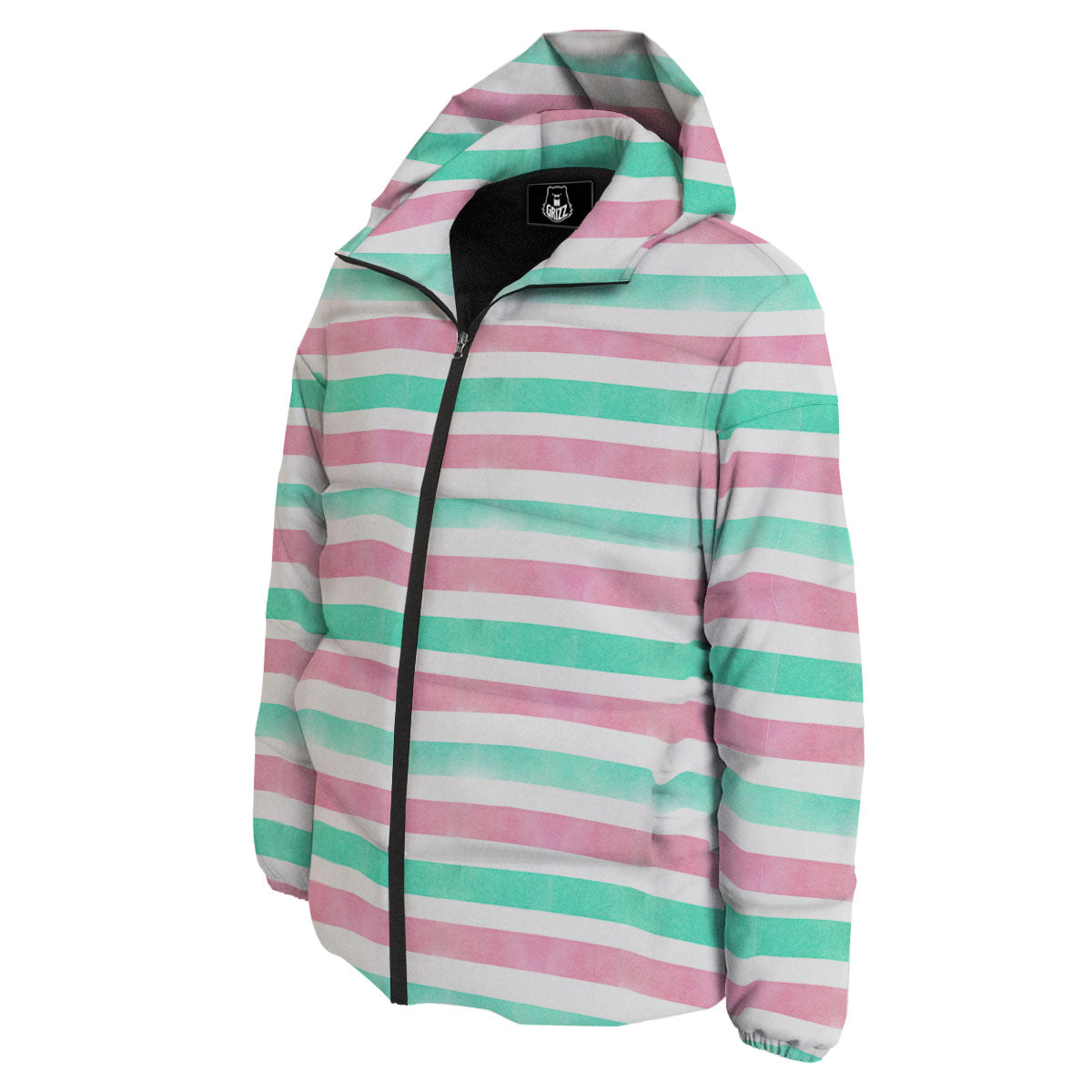 Striped Teal And Pink Print Pattern Down Jacket-grizzshop