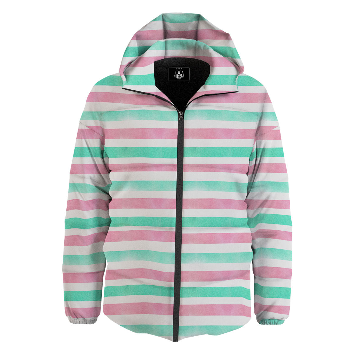 Striped Teal And Pink Print Pattern Down Jacket-grizzshop