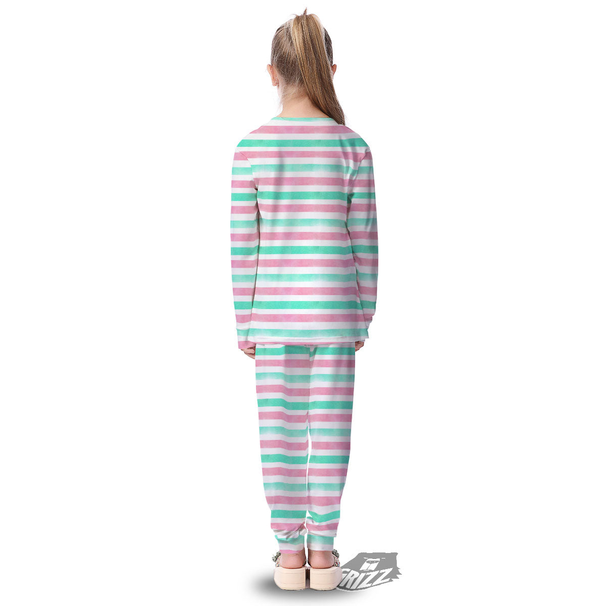 Striped Teal And Pink Print Pattern Kid's Pajamas-grizzshop