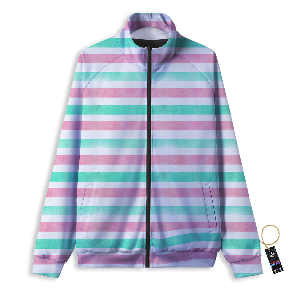 Striped Teal And Pink Print Pattern Track Jacket-grizzshop