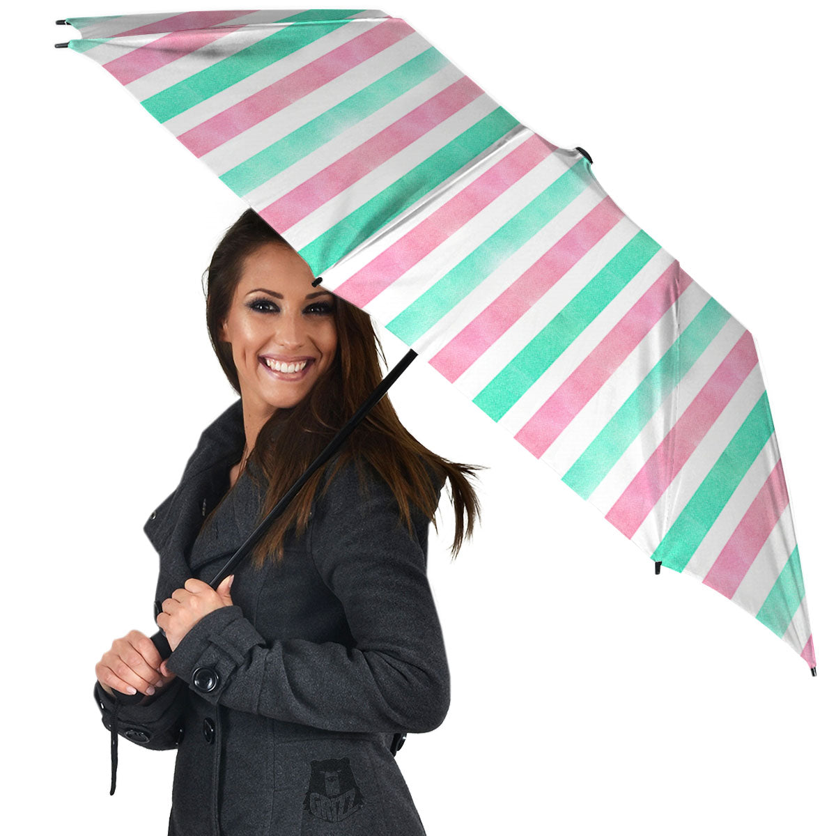 Striped Teal And Pink Print Pattern Umbrella-grizzshop