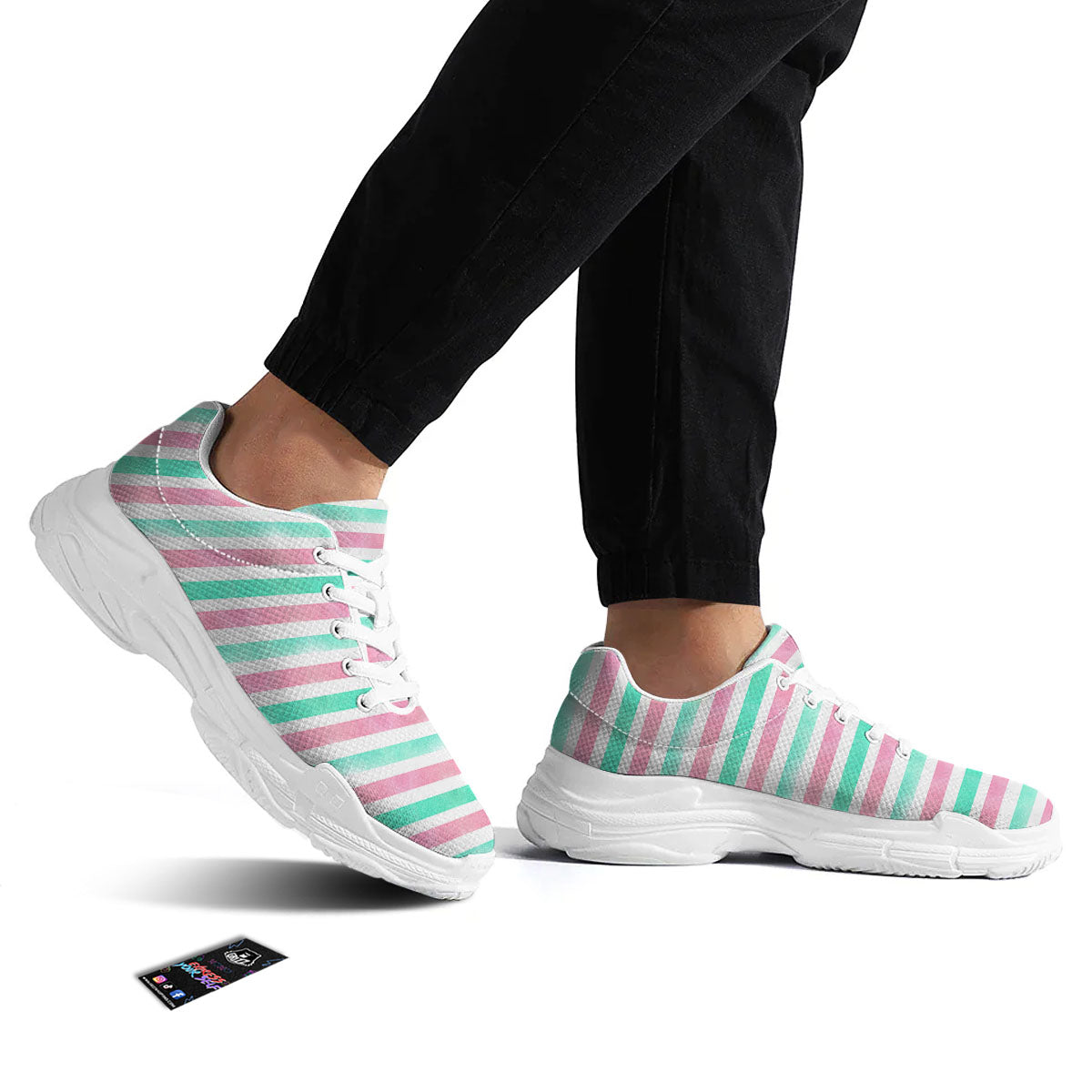 Striped Teal And Pink Print Pattern White Chunky Shoes-grizzshop