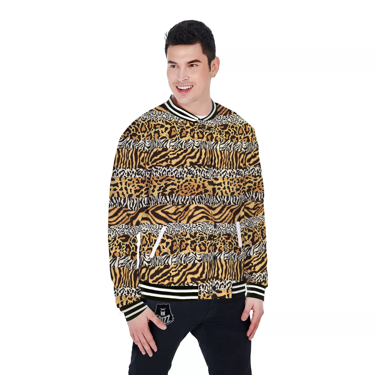 Striped Tiger Skins Print Pattern Baseball Jacket-grizzshop