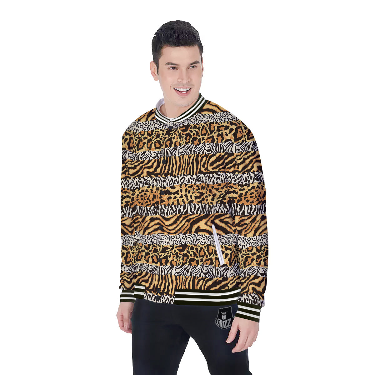 Striped Tiger Skins Print Pattern Baseball Jacket-grizzshop