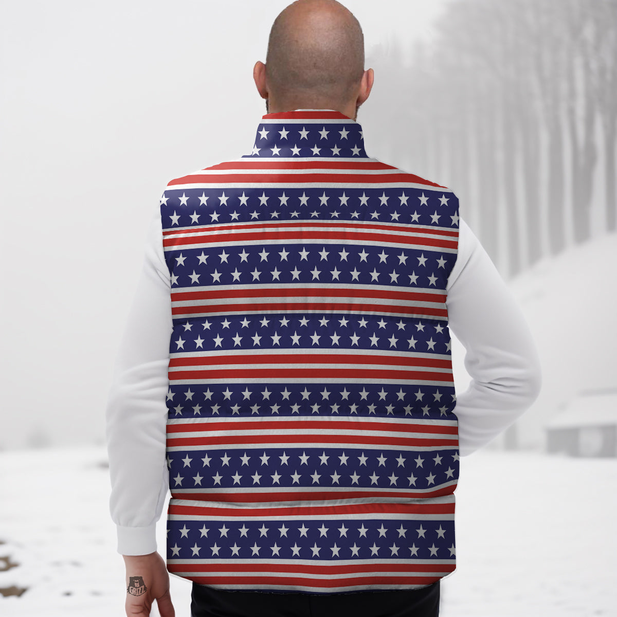 Striped U S A Print Pattern Down Vest