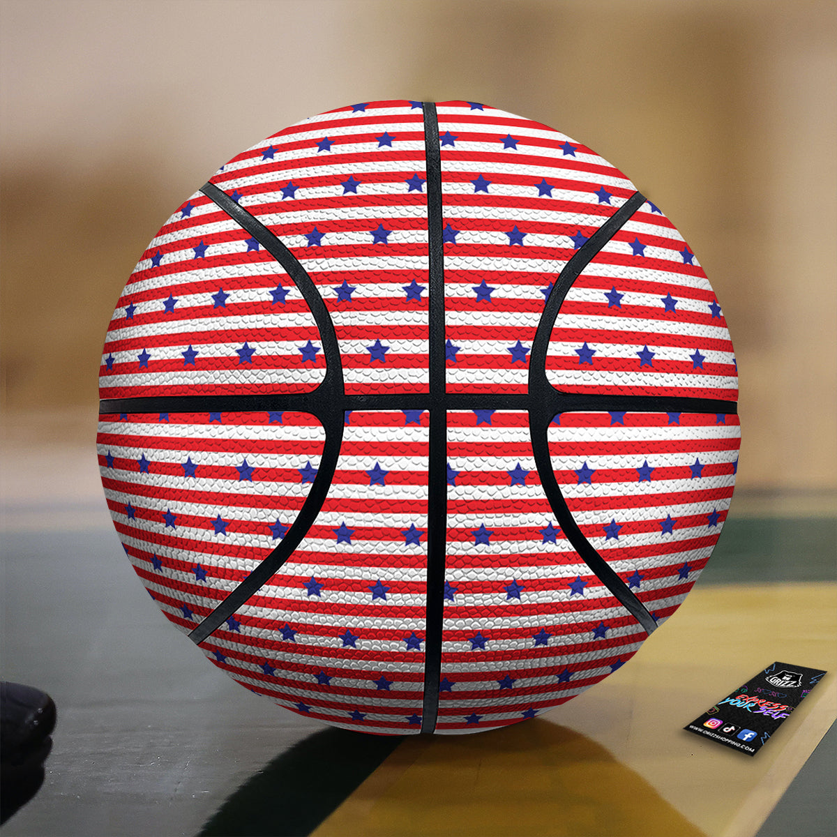 Striped USA Patriotic Print Pattern Basketball
