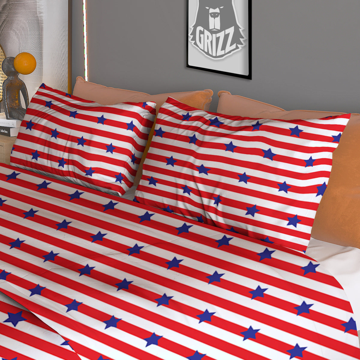 Striped USA Patriotic Print Pattern Duvet Cover Bedding Set