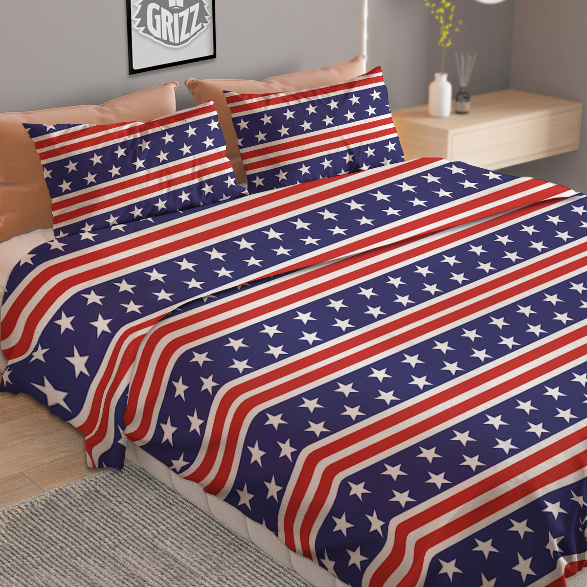 Striped USA Print Pattern Duvet Cover Bedding Set
