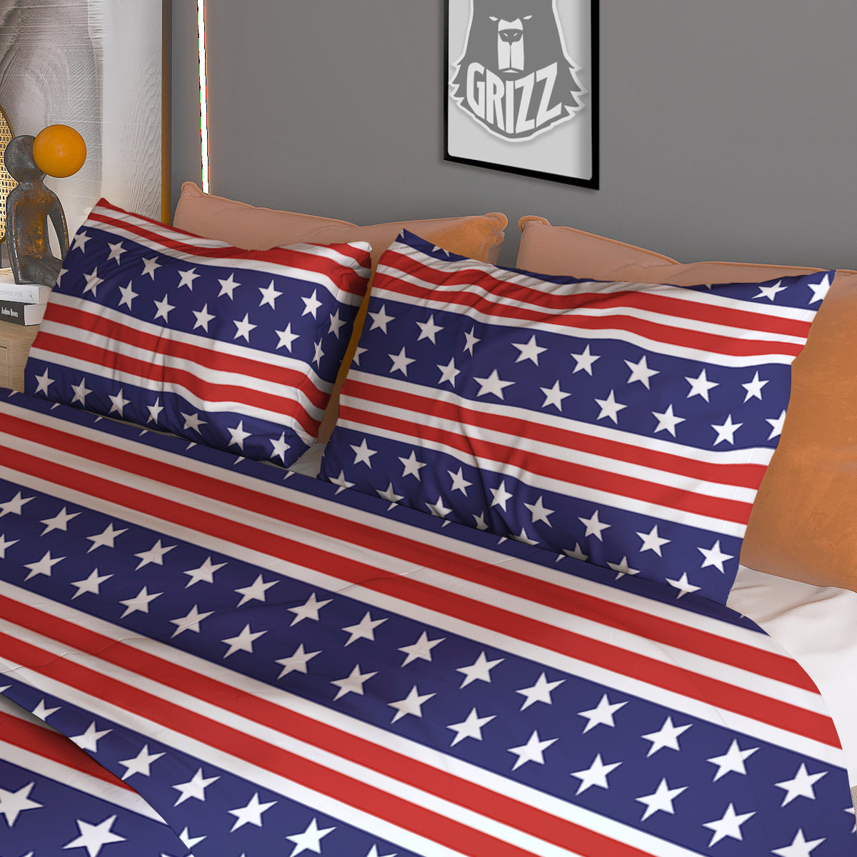 Striped USA Print Pattern Duvet Cover Bedding Set