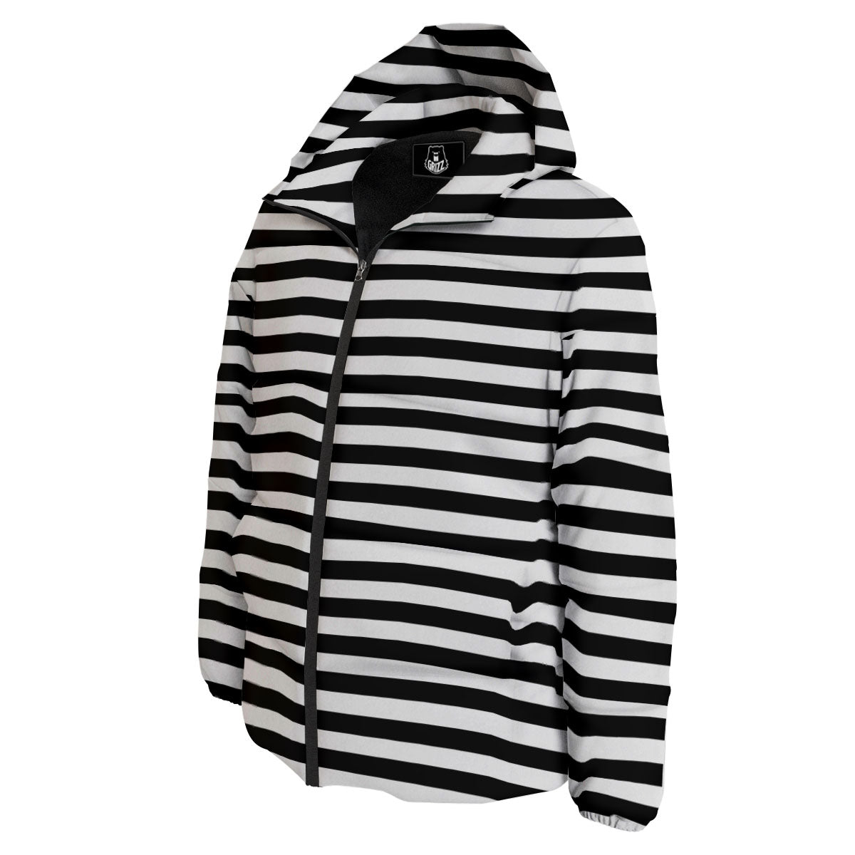 Striped White And Black Print Pattern Down Jacket-grizzshop
