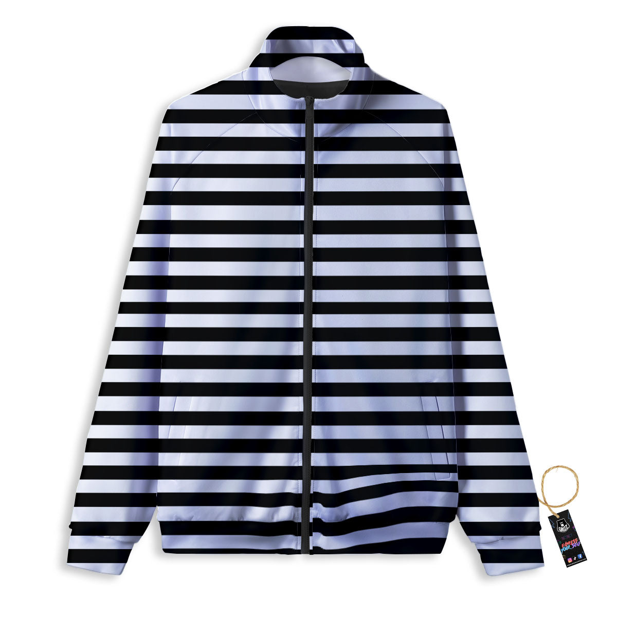 Striped White And Black Print Pattern Track Jacket-grizzshop