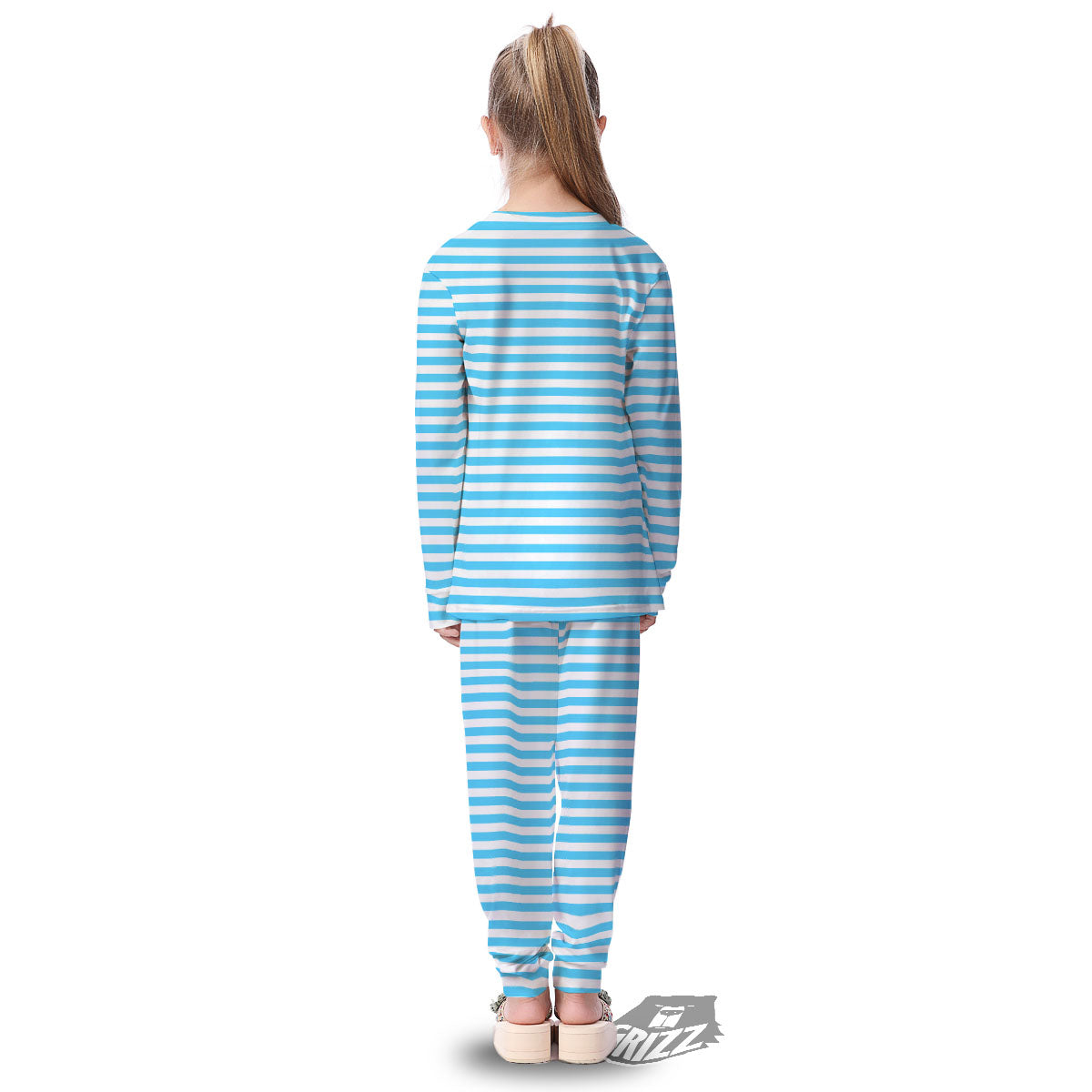 Striped White And Blue Print Pattern Kid's Pajamas-grizzshop