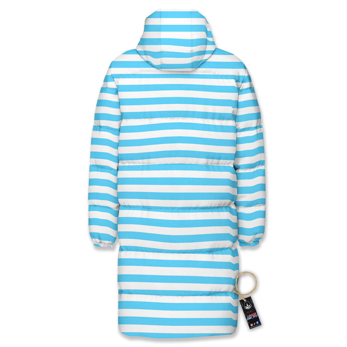 Striped White And Blue Print Pattern Long Down Jacket-grizzshop