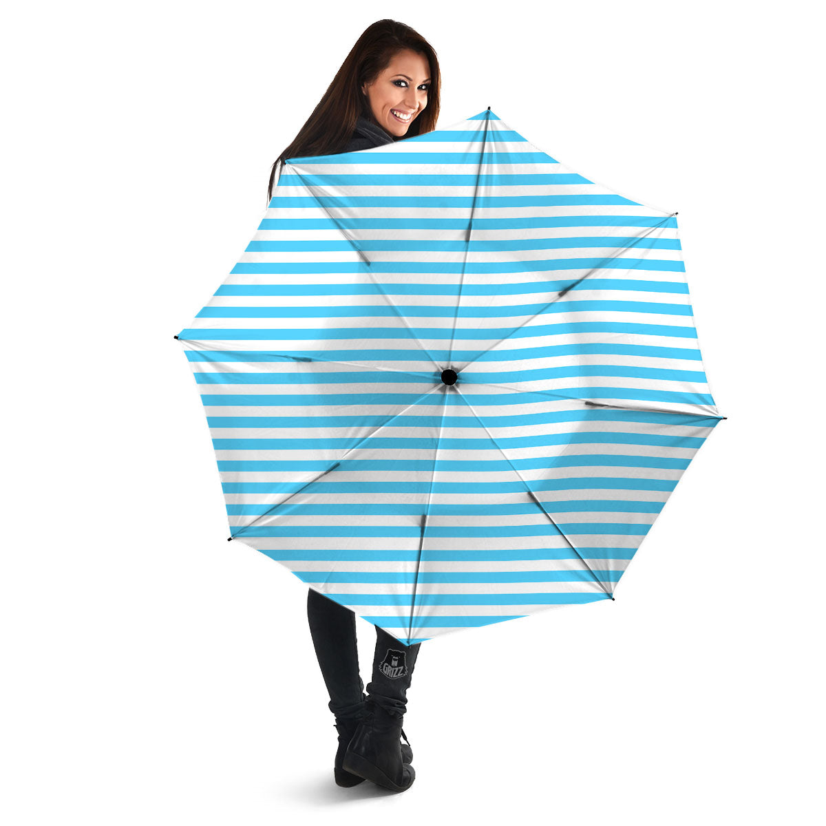 Striped White And Blue Print Pattern Umbrella-grizzshop