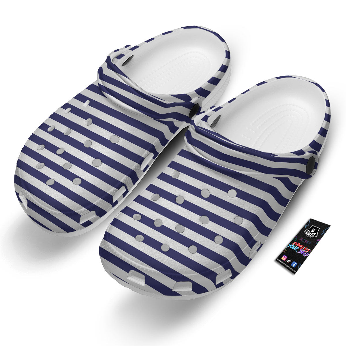 Striped White And Navy Print Pattern Clog-grizzshop