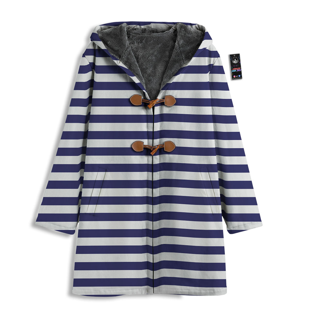 Striped White And Navy Print Pattern Men's Windbreaker Jacket-grizzshop