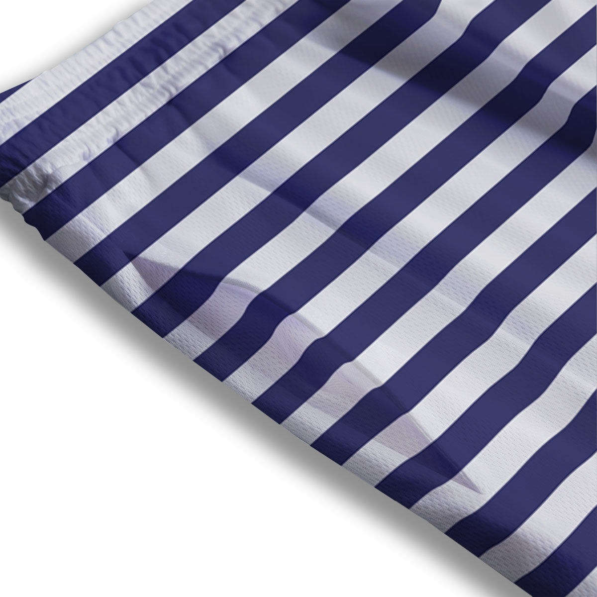 Striped White And Navy Print Pattern Mesh Shorts