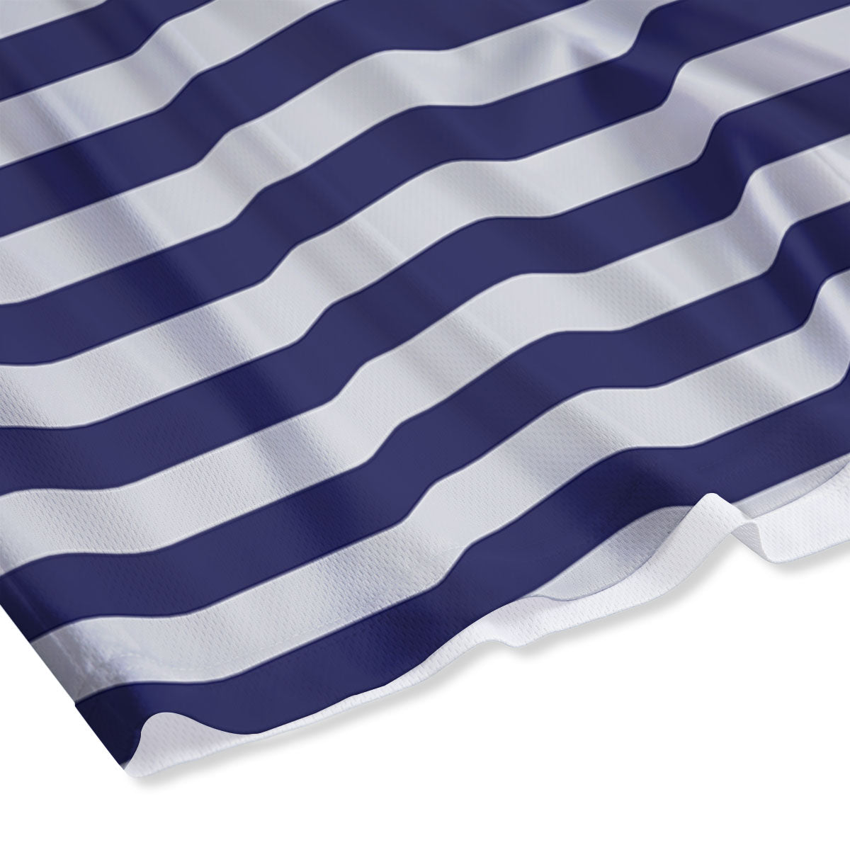Striped White And Navy Print Pattern Mesh Shorts