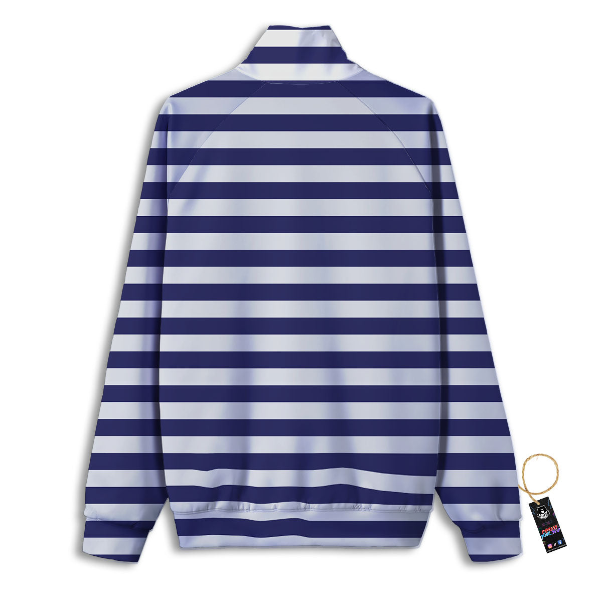 Striped White And Navy Print Pattern Track Jacket-grizzshop